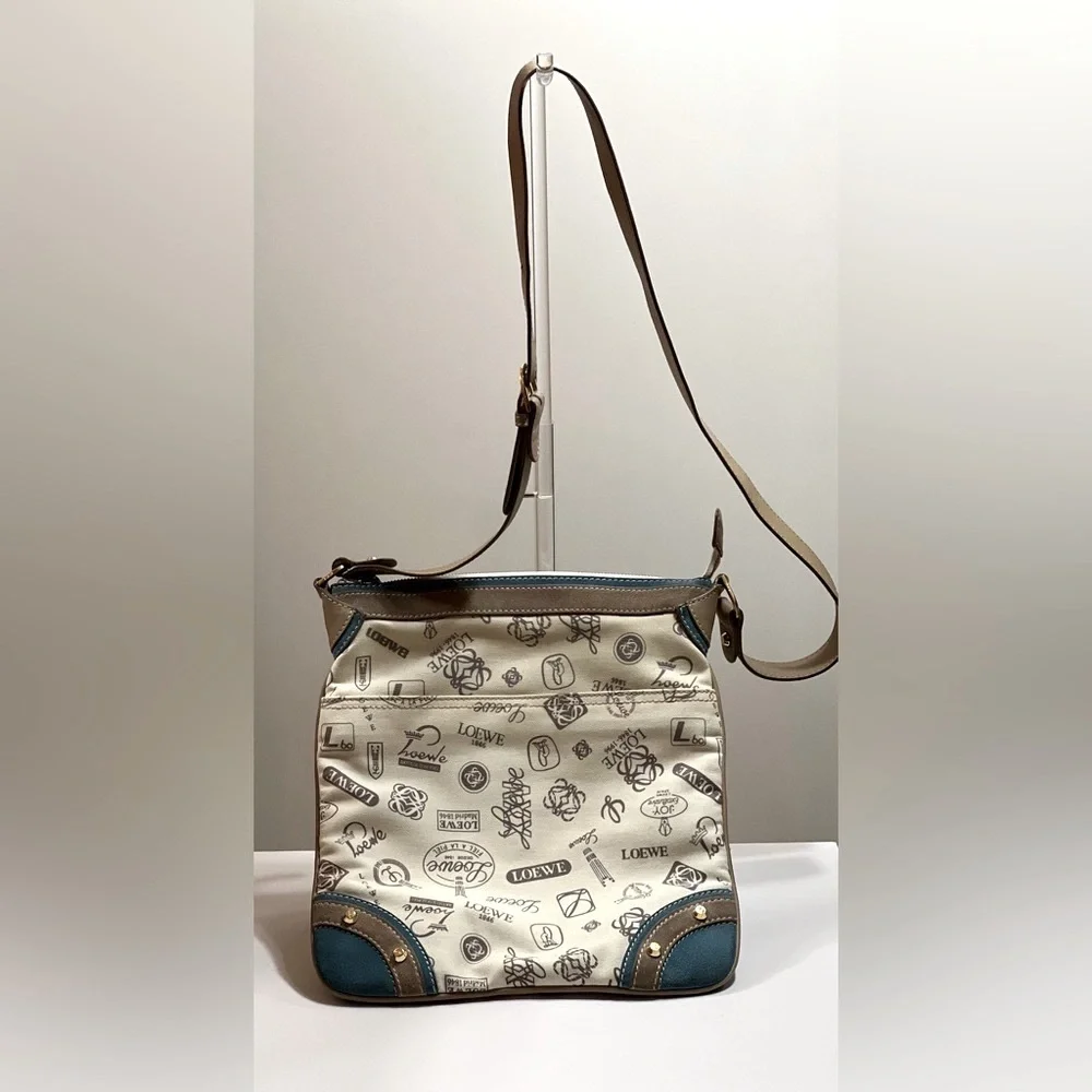 LOEWE RARE TAN AND TEAL 160TH ANNIVERSARY CANVAS CROSSBODY
